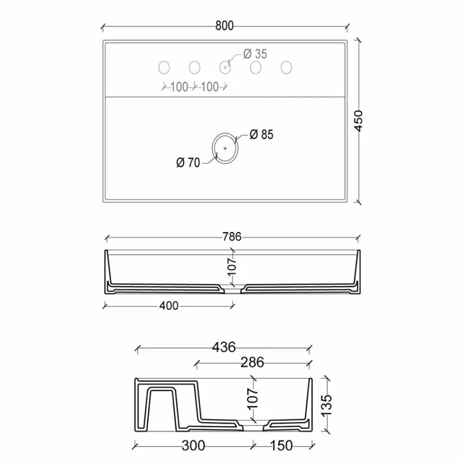 Dizajni modern, lavaman qeramik i pezulluar Sun 80x45 cm, i bërë në Itali Viadurini