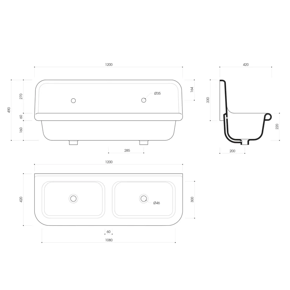 Larje e pastër qeramike me dy pellgje në strukturë, Calvin Viadurini