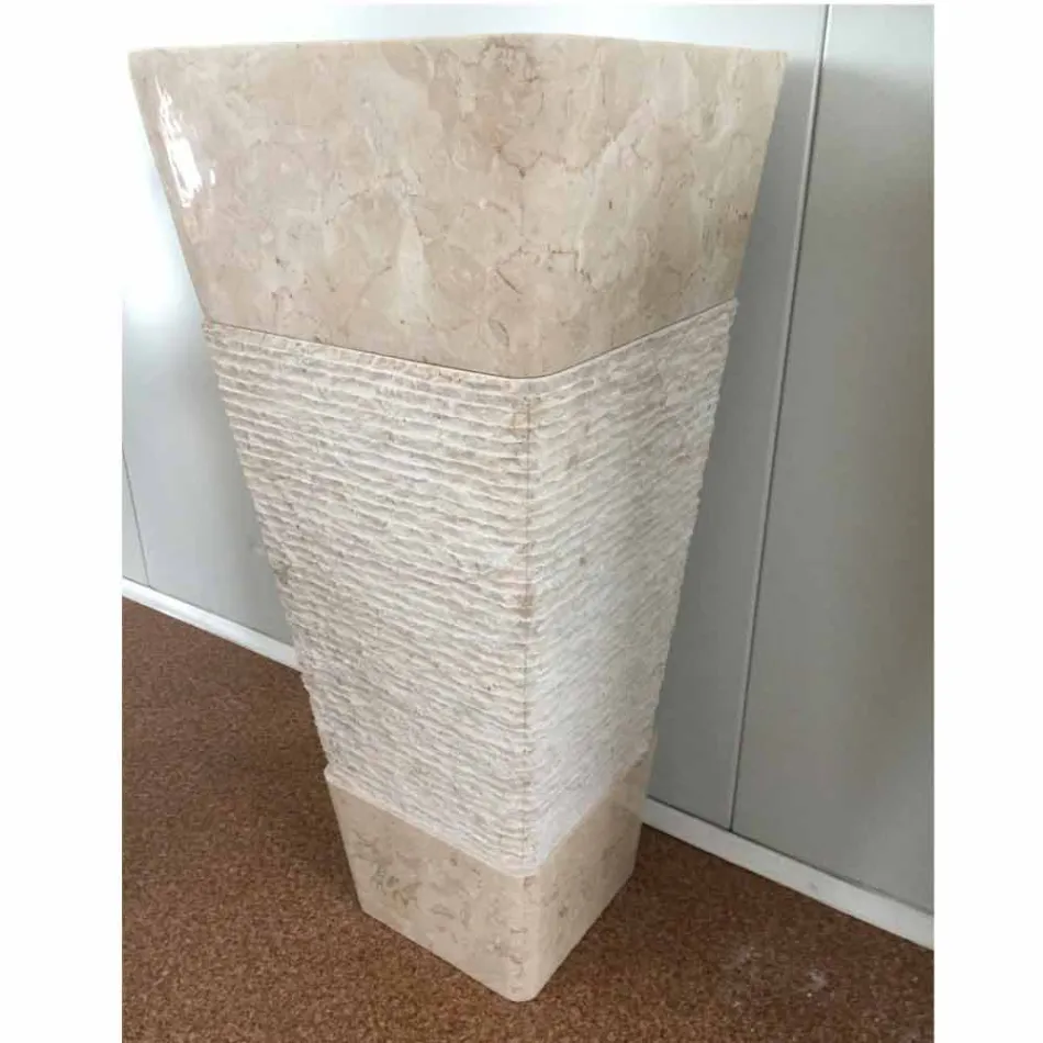 Lavaman në gur natyral me kolonë Robin, copë e vetme e bardhë Viadurini