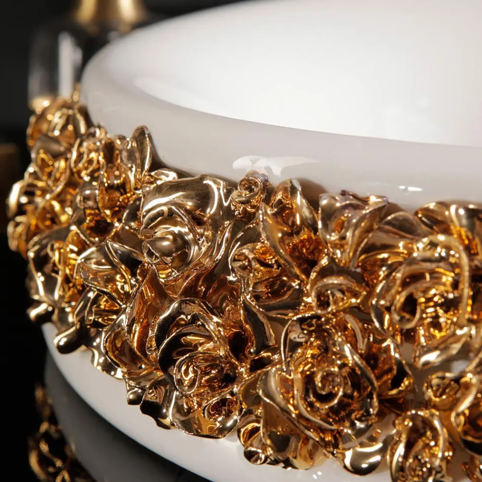 Lavaman porcelani me petale të aplikuara me dorë Made in Italy - Amarone Viadurini