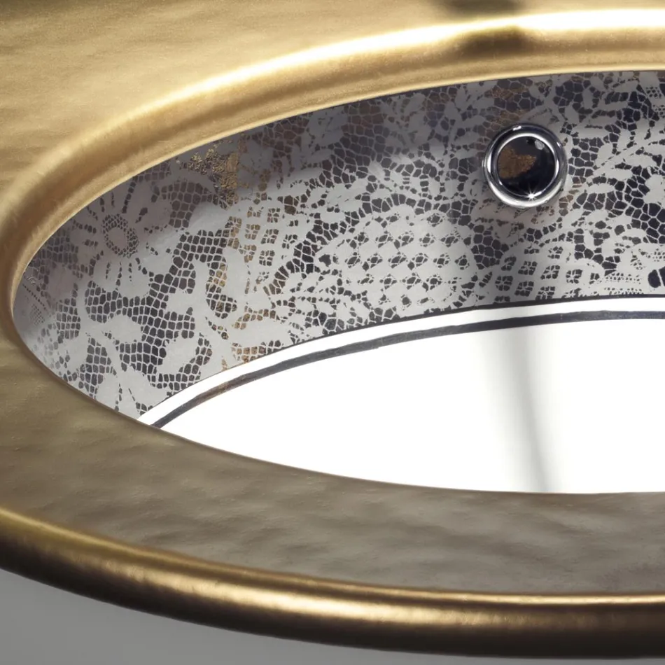 Lavaman i integruar në balte zjarri me brez dantelle platini Prodhuar në Itali - Erioli Viadurini