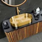 Lavaman ovale countertop në çelik inox me veshje të ndryshme - Anemone Viadurini