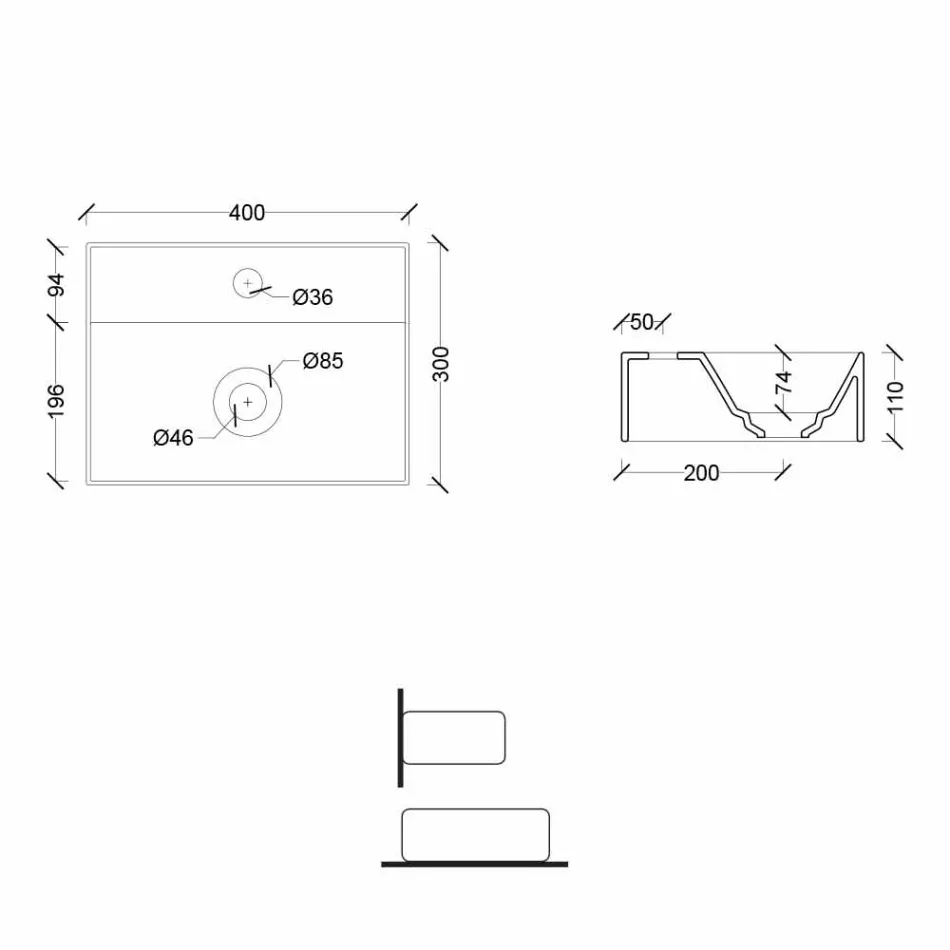 Pellgu larës qeramik i modelit katror ose drejtkëndor i bërë në Itali - Akti Viadurini
