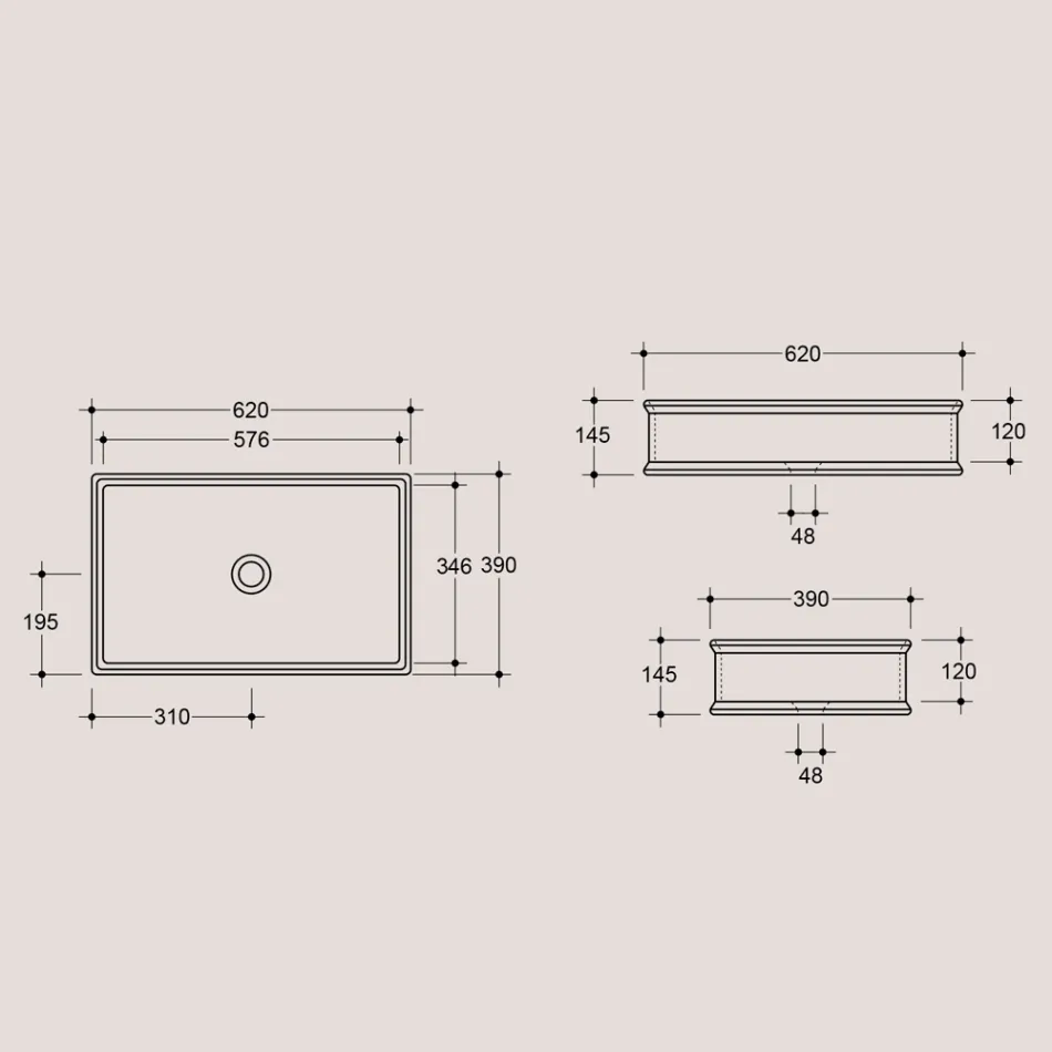 Lavaman drejtkëndor me tavolinë në qeramikë të lëmuar Prodhuar në Itali - Debora Viadurini