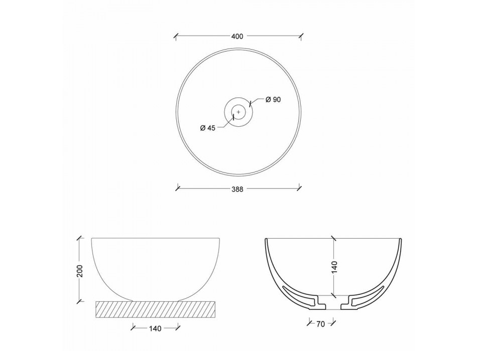 Dizajn ylli rrumbullake banjo countertop countertop rreth 40 cm Viadurini
