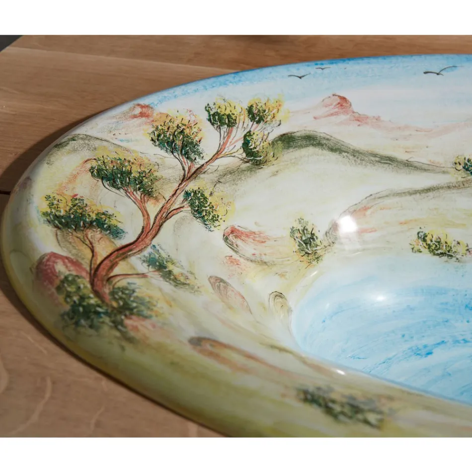 Lavaman gjysmë i futur në balte zjarri me peizazh nga Deruta Made in Italy - Principe Viadurini