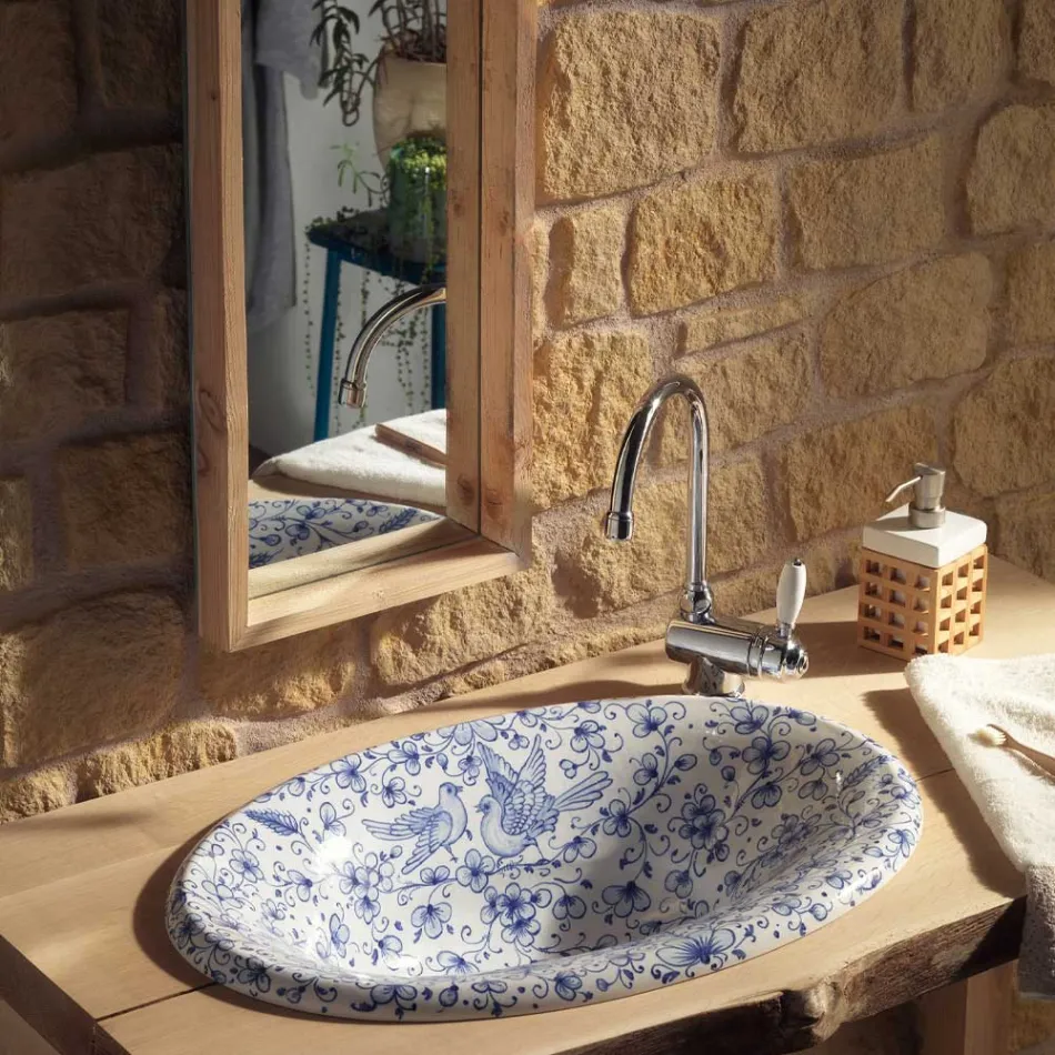 Lavaman gjysmë i zhytur në argjilë zjarri të lyer me dorë Prodhuar në Itali - Principe Viadurini