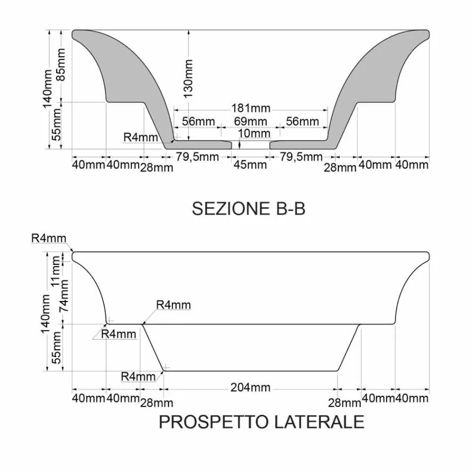 Lavamani modern gjysëm i prerë në argjilë dhe ar prej ari të bërë në Itali, Guido Viadurini