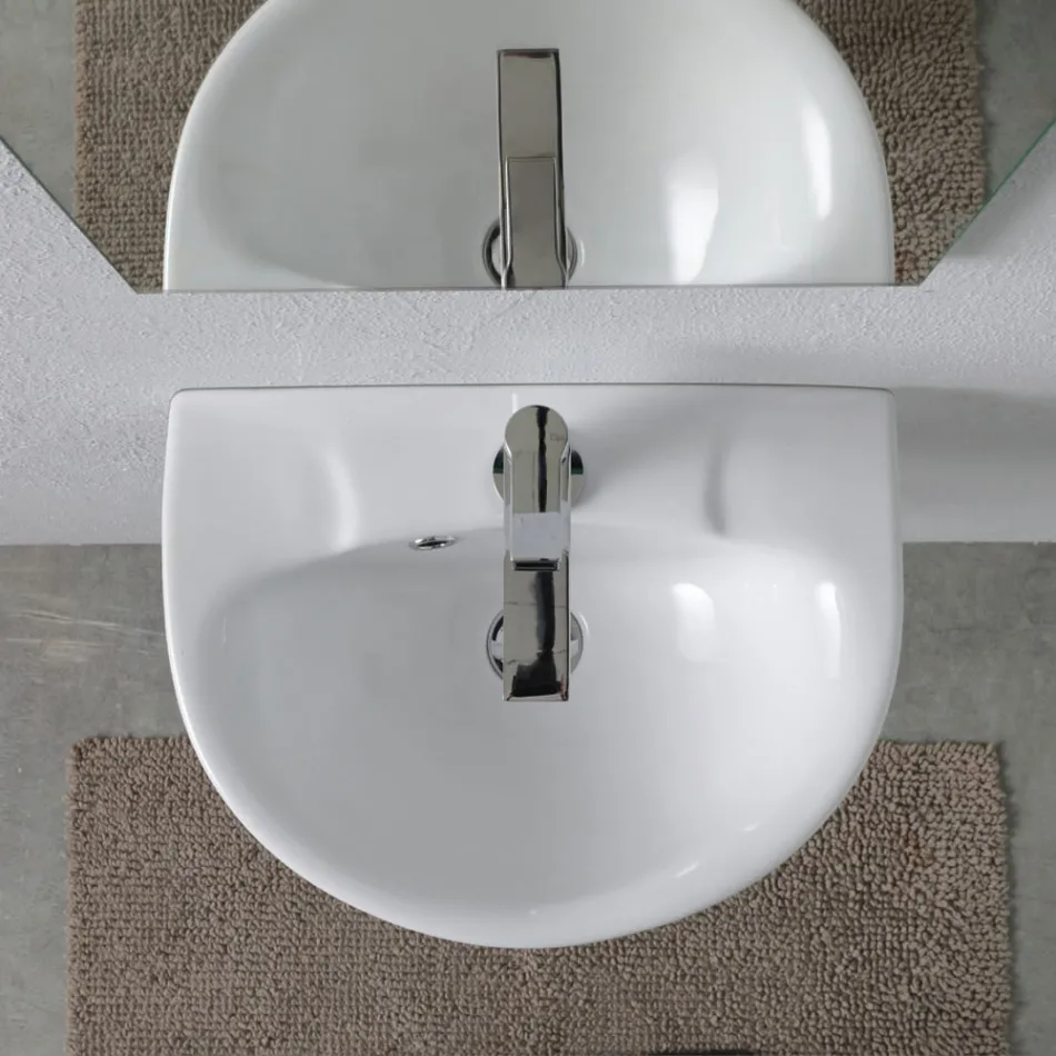 Lavaman qeramik i bardhë i varur në mur me një dizajn elegant modern - Silica Viadurini