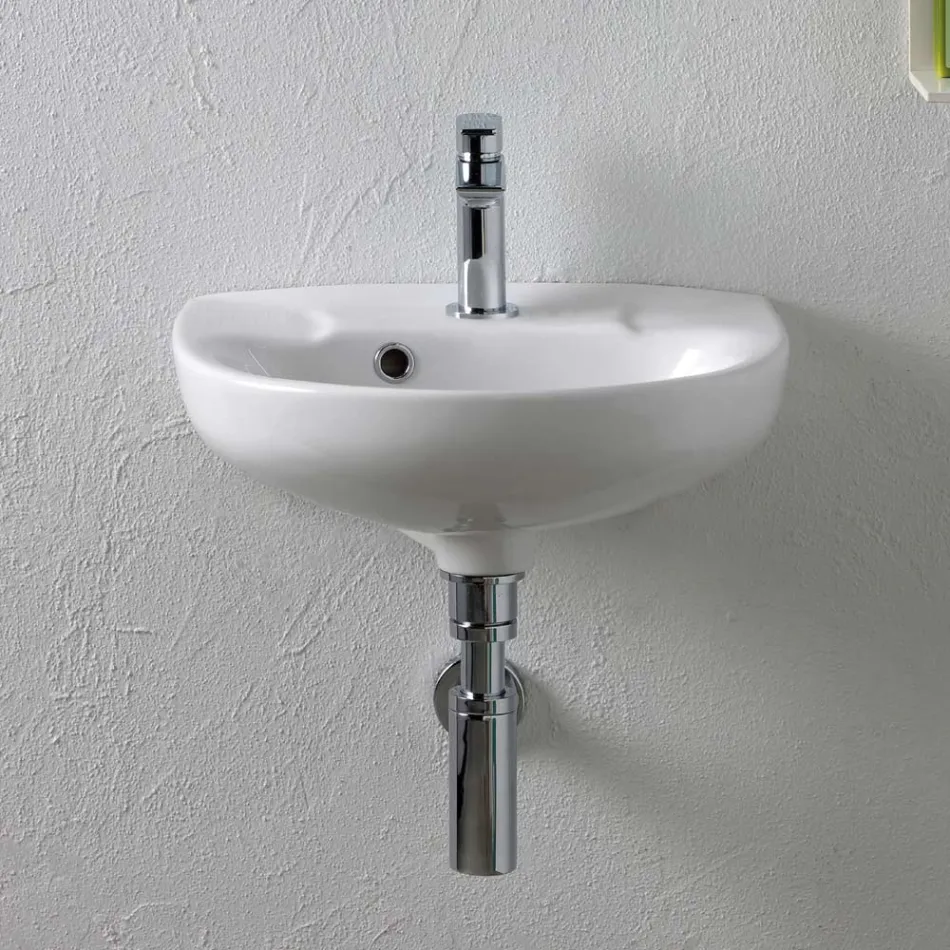 Lavaman qeramik i bardhë i varur në mur me një dizajn elegant modern - Silica Viadurini