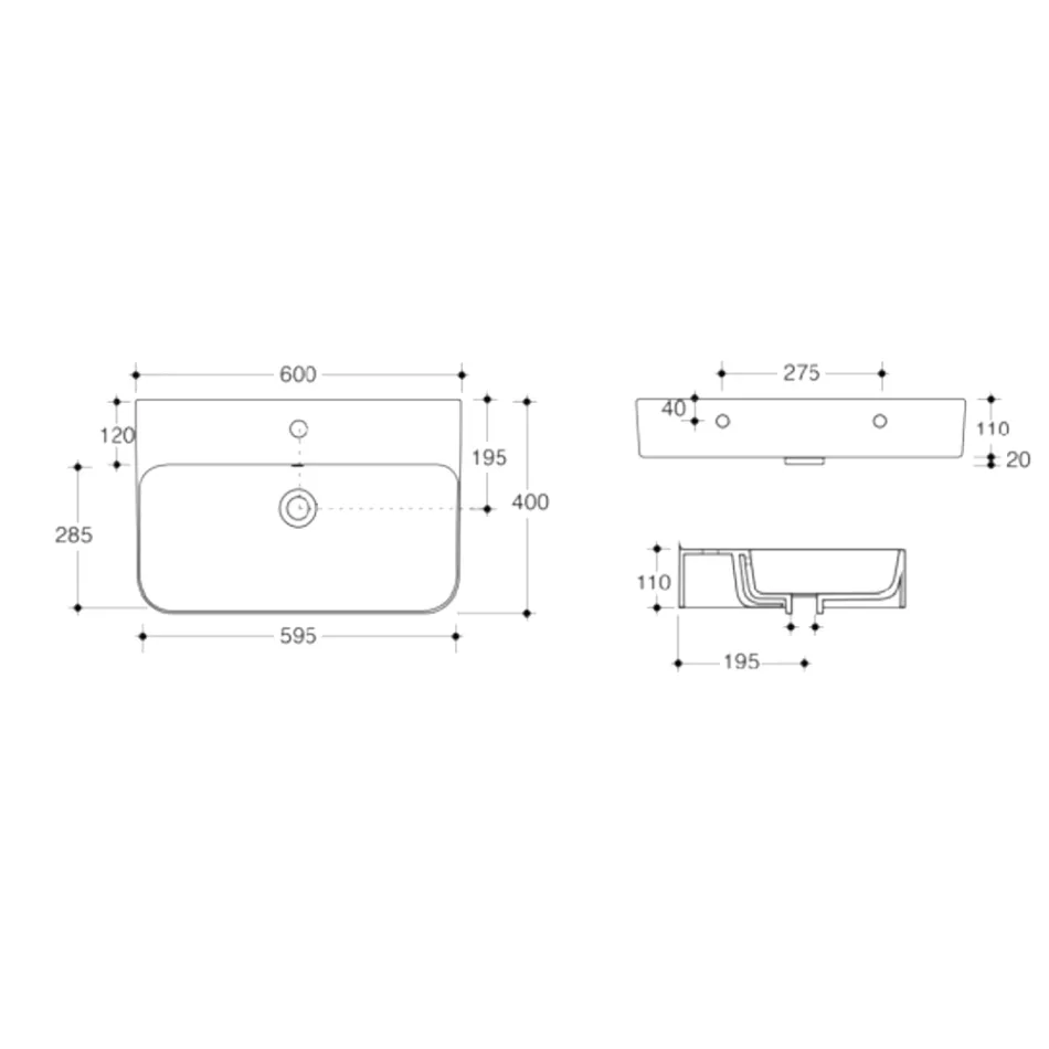 Lavaman qeramik i varur në mur me mbajtës peshqiri opsional Prodhuar në Itali - Graffa Viadurini