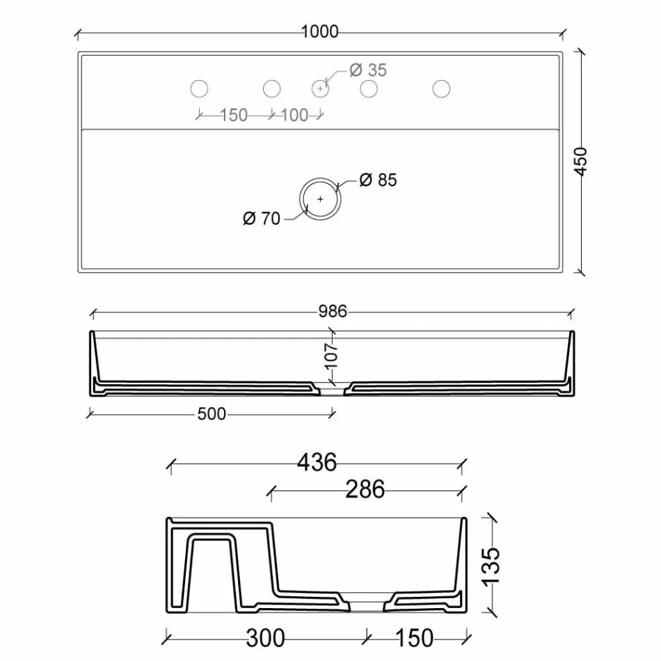Dizajn modern i lagur lavaman qeramik Dielli 100x45 cm bërë në Itali Viadurini