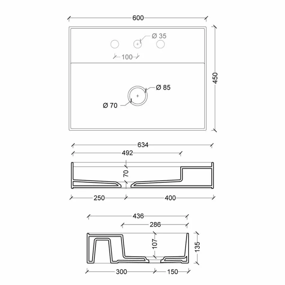 Llamarine qeramike e dizajnit modern varur lavaman qeramike Sun 60x45 cm, e bere ne Itali Viadurini
