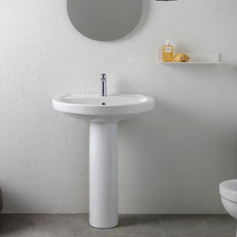 Lavaman Qeramik me Piedestal të Bardhë me një Dizajn Elegant Modern - Silica Viadurini