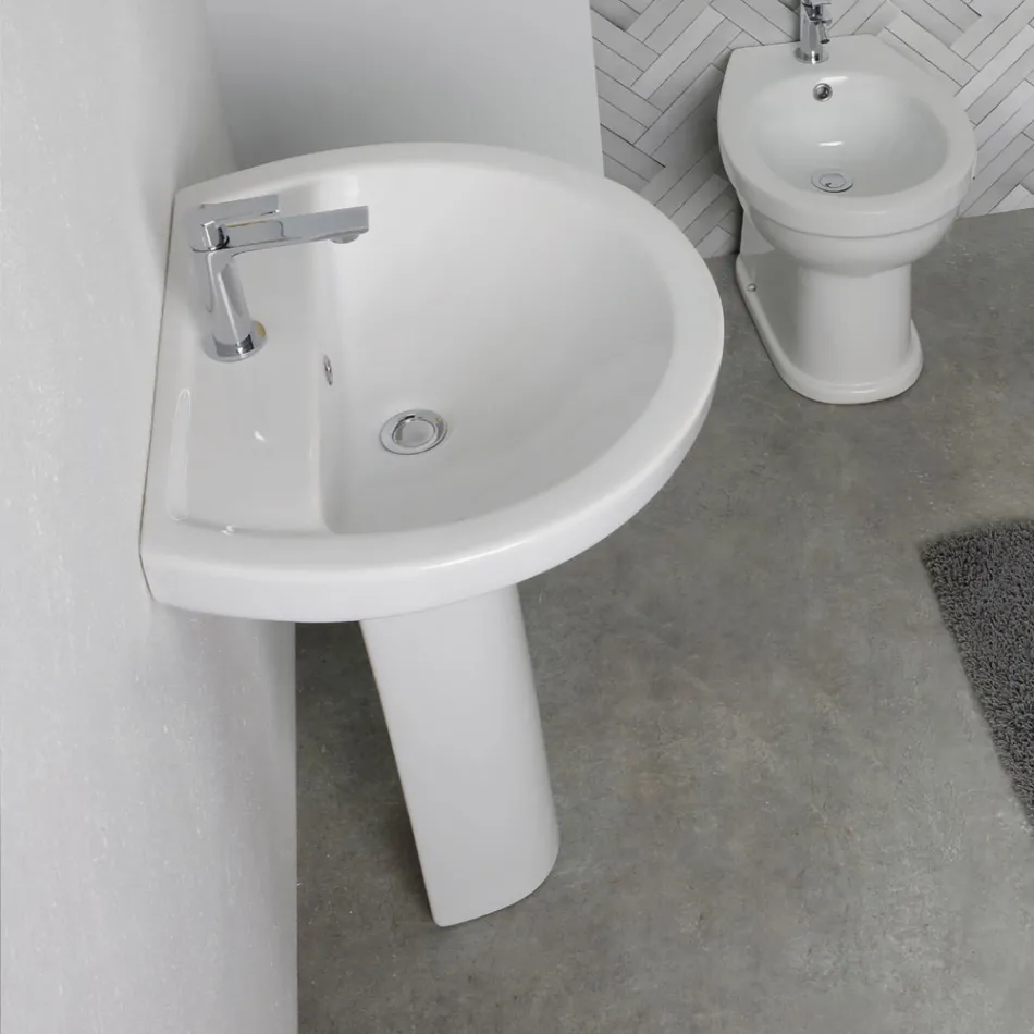 Lavaman Qeramik me Piedestal të Bardhë me një Dizajn Elegant Modern - Silica Viadurini
