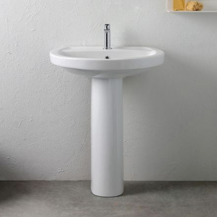 Lavaman Qeramik me Piedestal të Bardhë me një Dizajn Elegant Modern - Silica Viadurini