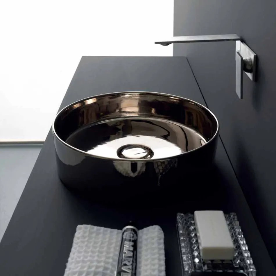 Lavaman i rrumbullakët me countertop në qeramikë me ngjyra Icon Alice Ceramica Viadurini