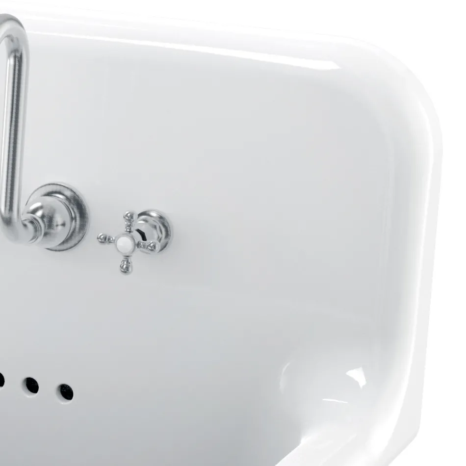 Lavaman vintage i montuar në mur me dy legen me ngjyrë gri qeramike - Jack Viadurini