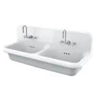 Lavaman i dyfishtë i montuar në mur në mur lavaman në qeramikë gri - Jack Viadurini