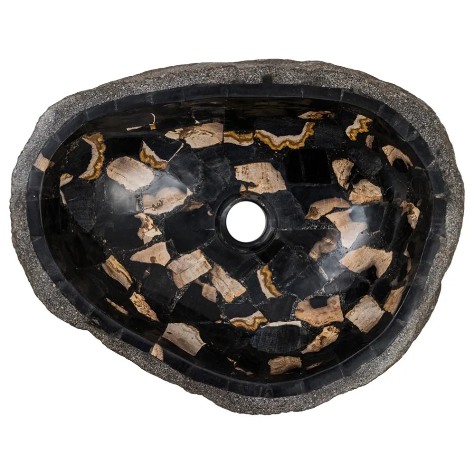 Lavaman countertop i punuar me dorë në gur lumi, Palizzi Viadurini