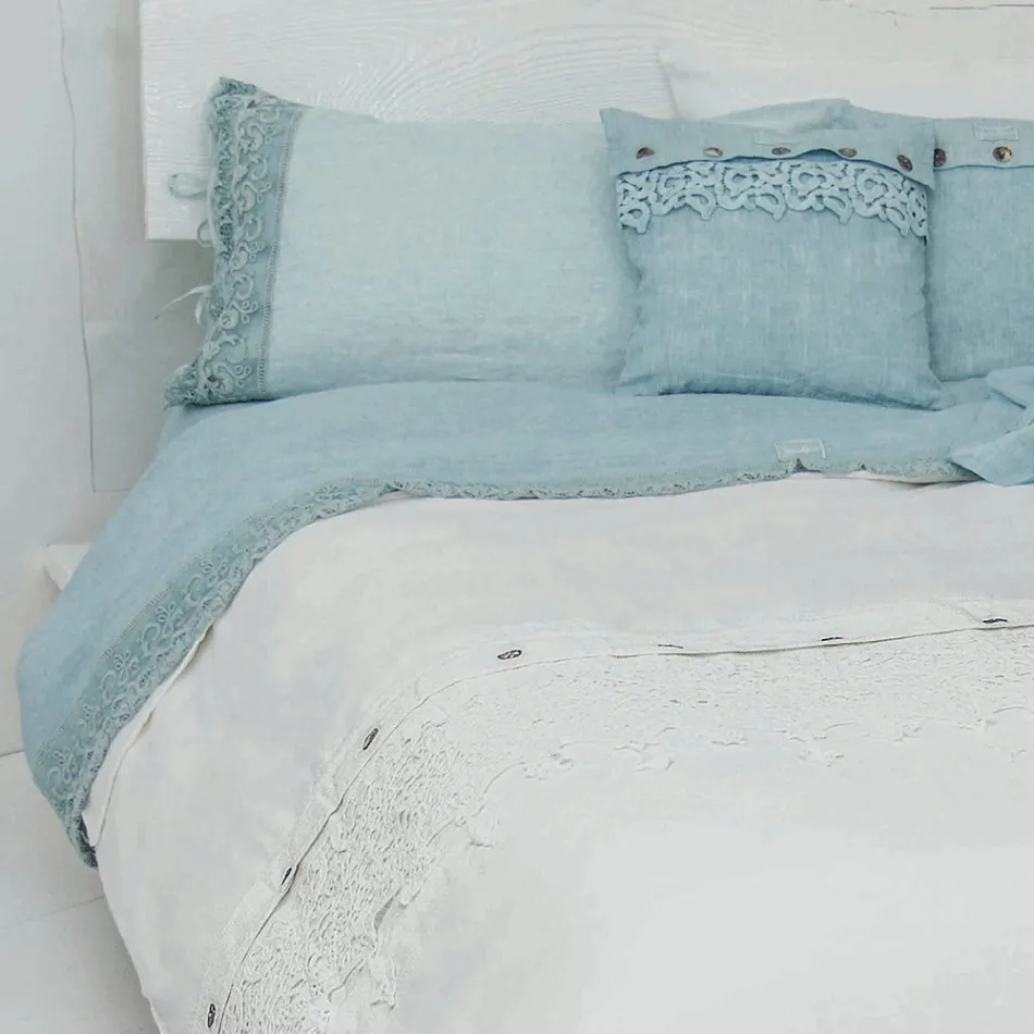 Çarçaf Liri i Bardhë i cilësisë së lartë me dantella për krevat dopio - Fiumana Viadurini