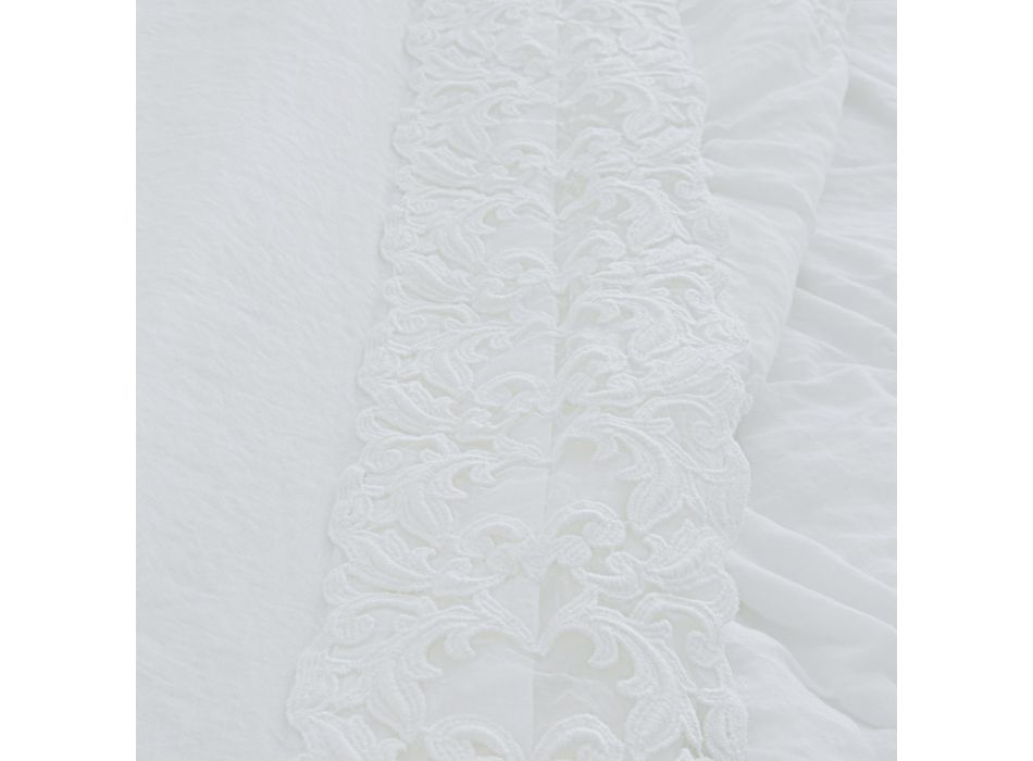 Çarçaf Liri i Bardhë i cilësisë së lartë me dantella për krevat dopio - Fiumana Viadurini