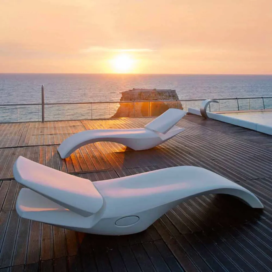 Dizenjoni Chaise Longue Garden Lounger në Plastikë të Bardhë - Zoe nga Mayyour Viadurini