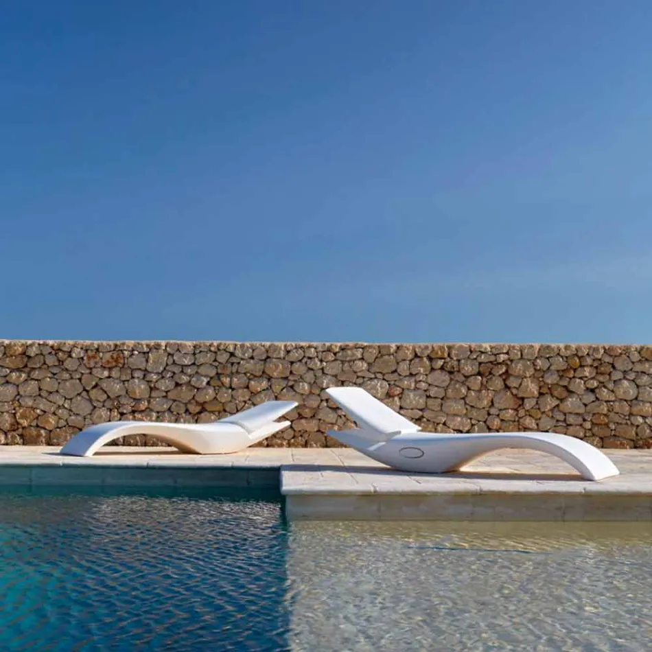 Dizenjoni Chaise Longue Garden Lounger në Plastikë të Bardhë - Zoe nga Mayyour Viadurini