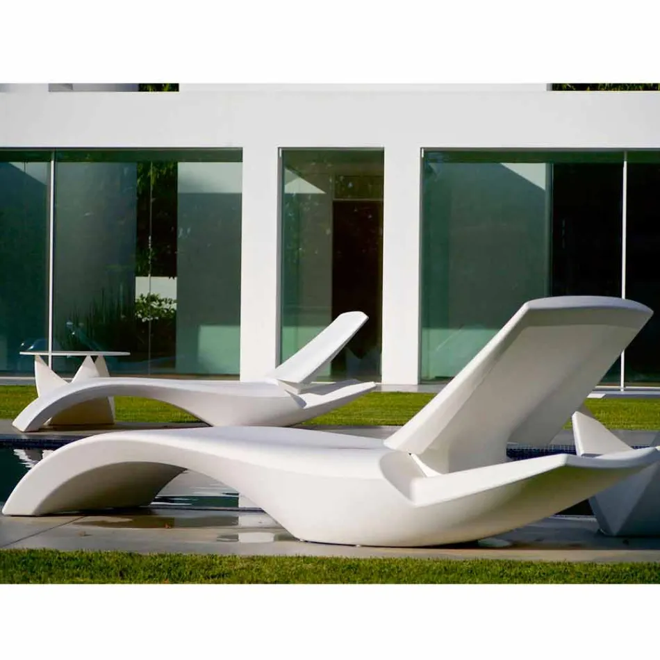 Dizenjoni Chaise Longue Garden Lounger në Plastikë të Bardhë - Zoe nga Mayyour Viadurini