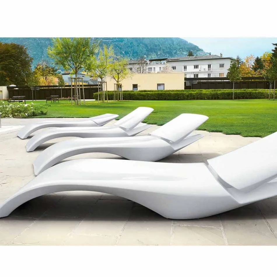 Dizenjoni Chaise Longue Garden Lounger në Plastikë të Bardhë - Zoe nga Mayyour Viadurini