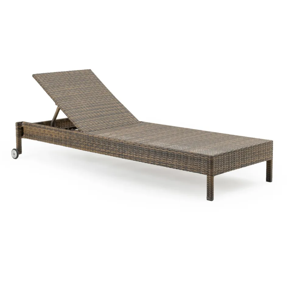 Rattan Garden Lounger me rrota - bëj banja dielli Viadurini