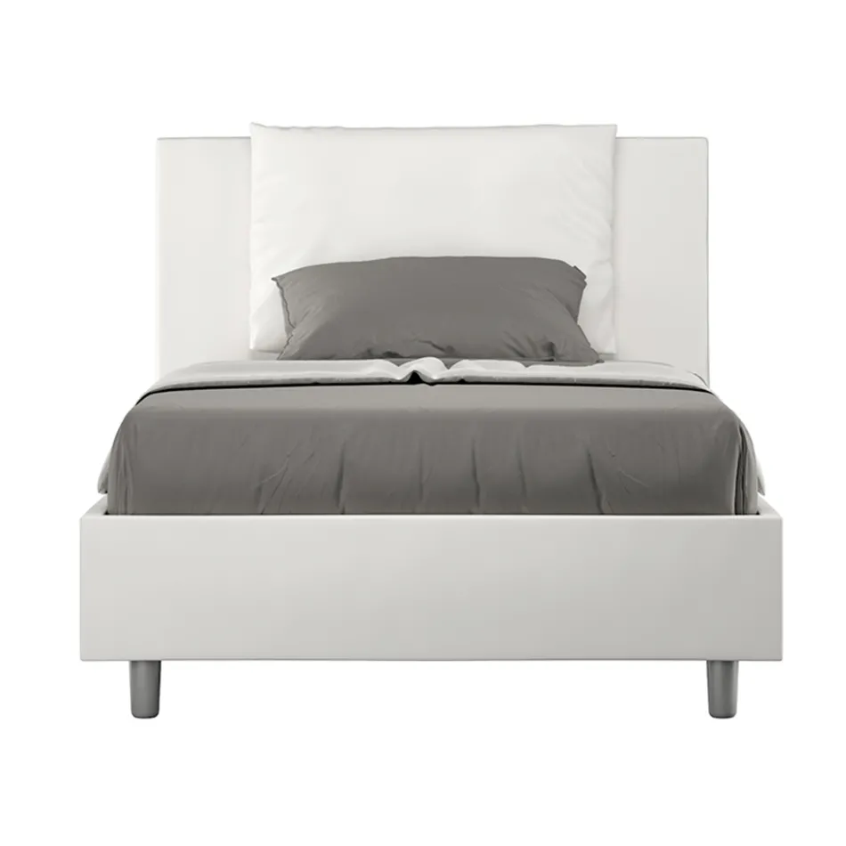 Krevat 120x200 cm me kokë koke dhe jastëkë lëkure artificiale të prodhuar në Itali - Olimpiadi Viadurini