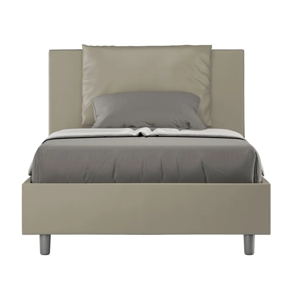 Krevat 120x200 cm me kokë koke dhe jastëkë lëkure artificiale të prodhuar në Itali - Olimpiadi Viadurini