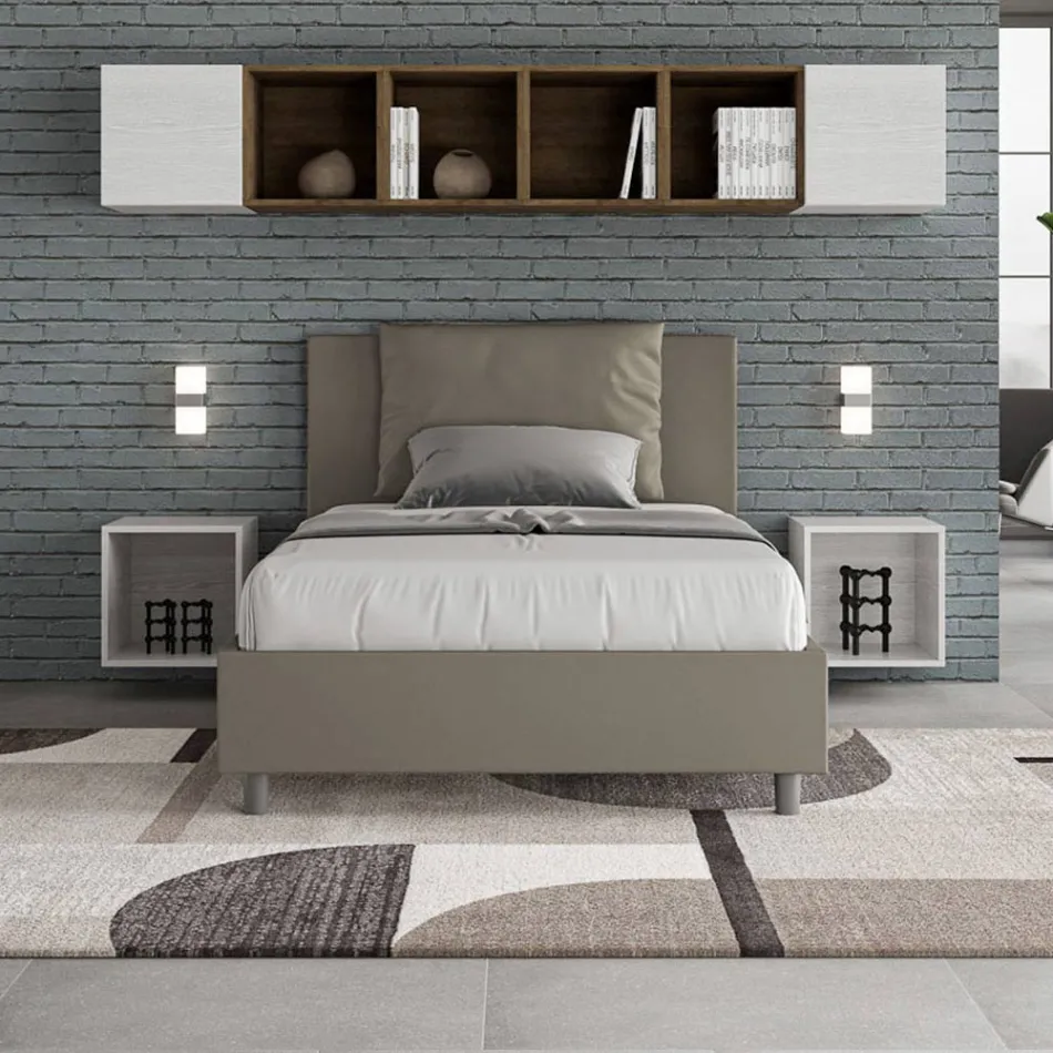 Krevat 120x200 cm me kokë koke dhe jastëkë lëkure artificiale të prodhuar në Itali - Olimpiadi Viadurini