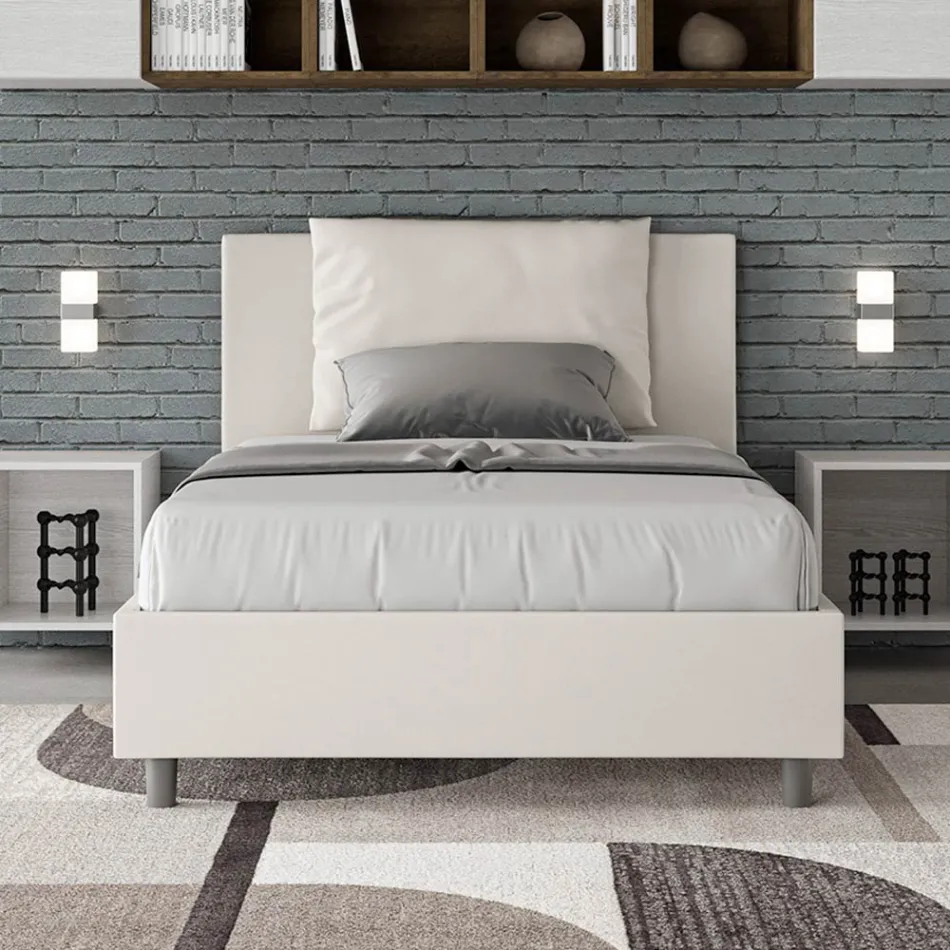 Krevat 120x200 cm me kokën e shtratit dhe jastëkë lëkure artificiale të prodhuar në Itali - Olimpiadi Viadurini