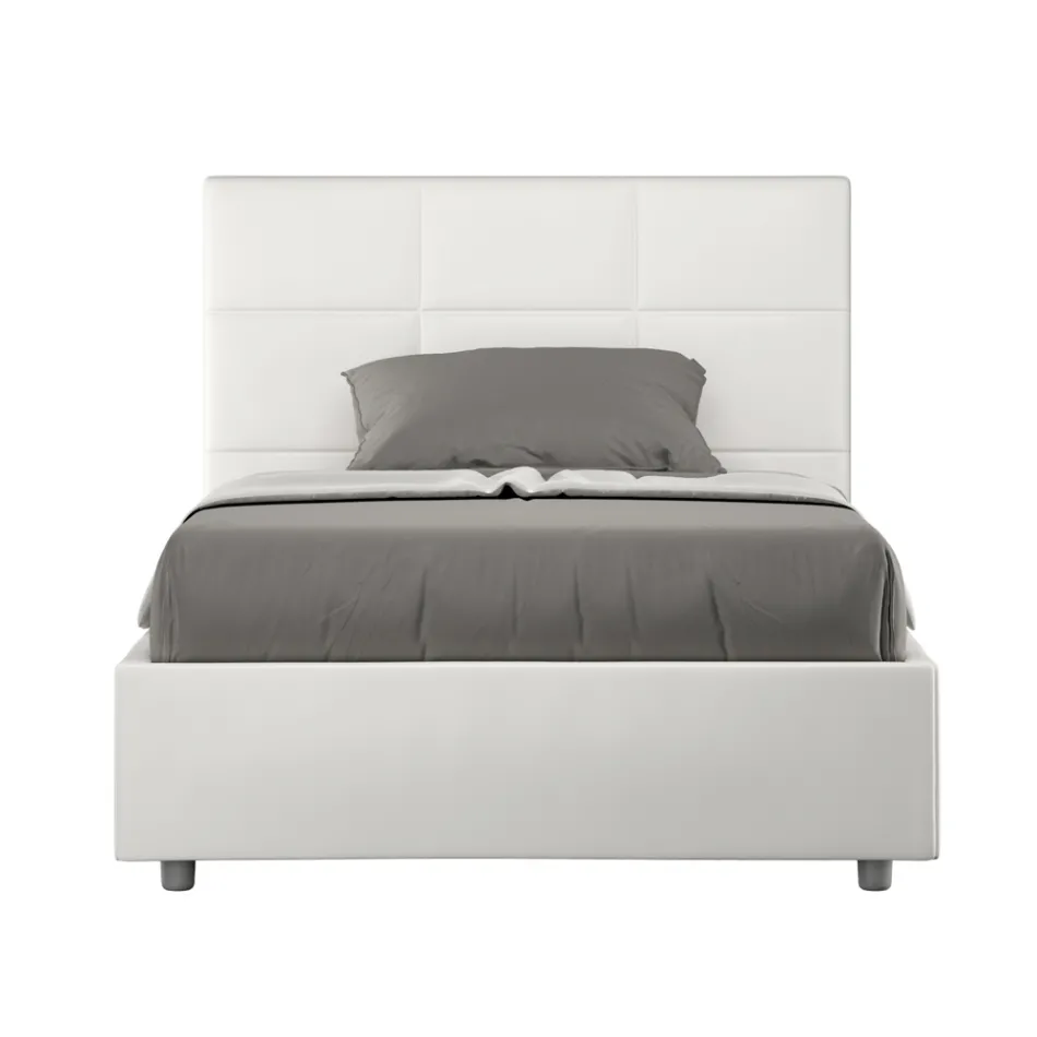 Krevat 140x200 cm me kokë drejtkëndëshe në lëkurë artificiale të prodhuar në Itali - Brina Viadurini