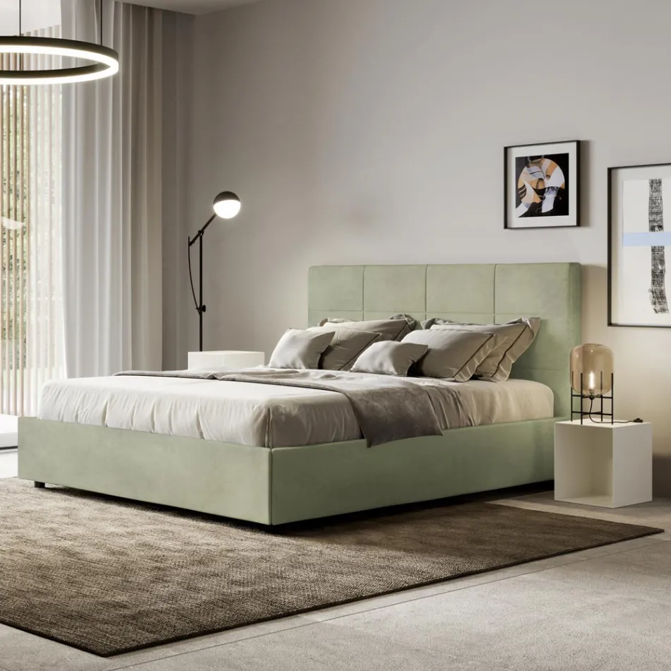 Krevat 160x200 cm me kokë drejtkëndëshe në mikrofibër Prodhuar në Itali - Brina Viadurini