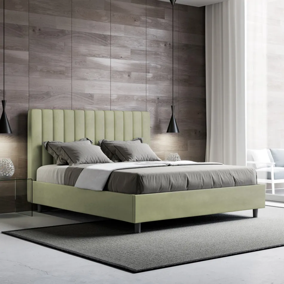 Krevat mikrofibre 160x200 cm me vija vertikale simetrike të prodhuara në Itali - Doreza Viadurini