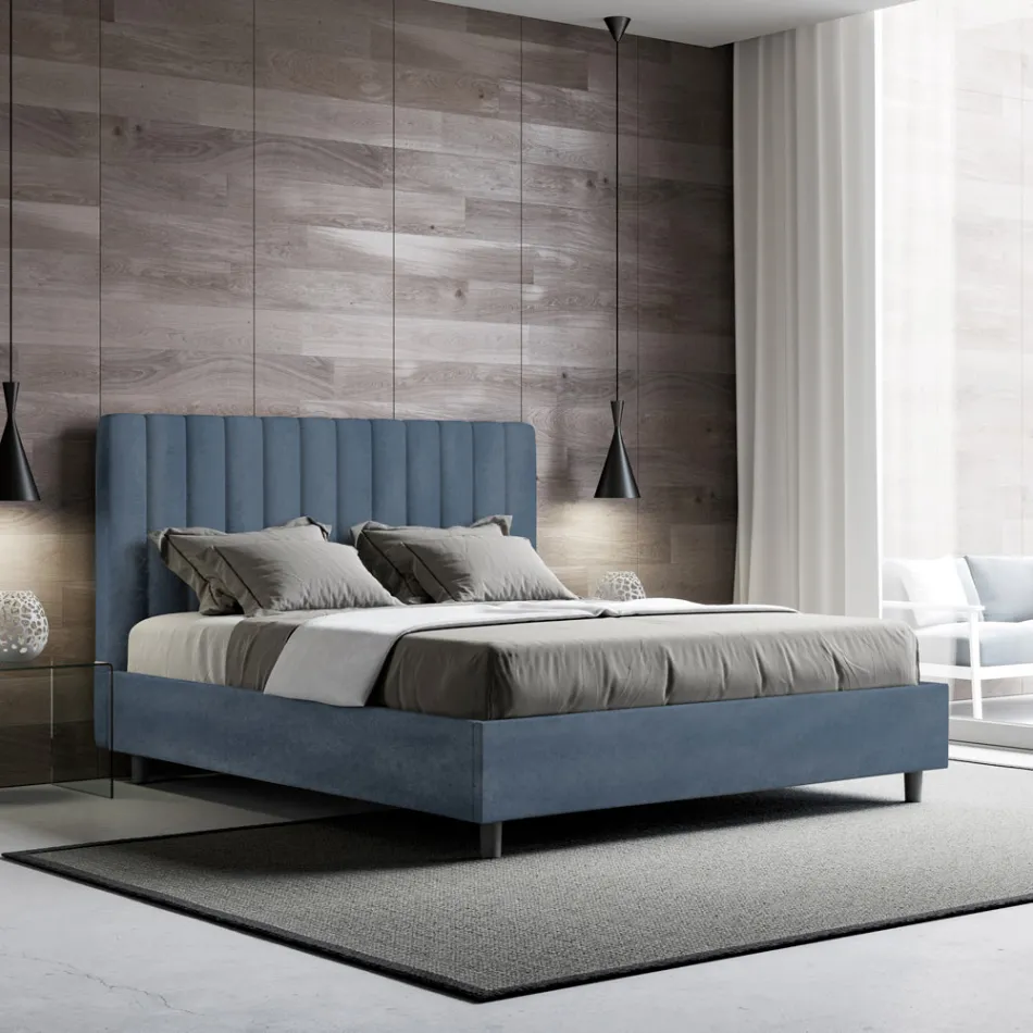 Krevat mikrofibre 160x200 cm me vija vertikale simetrike të prodhuara në Itali - Doreza Viadurini