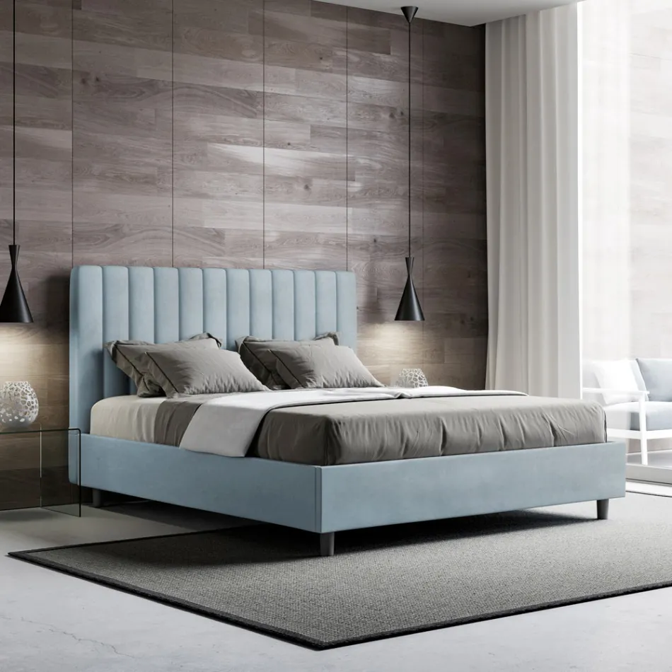 Krevat mikrofibre 160x200 cm me vija vertikale simetrike të prodhuara në Itali - Doreza Viadurini