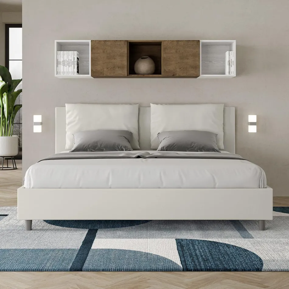 Krevat 200x200 cm me kokën e shtratit dhe jastëkë lëkure artificiale të prodhuar në Itali - Olimpiadi Viadurini