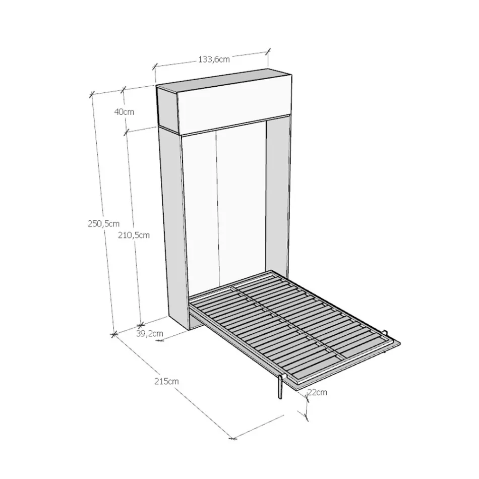 Krevat Queen me palosje vertikale dhe njësi muri - Magicompare Viadurini