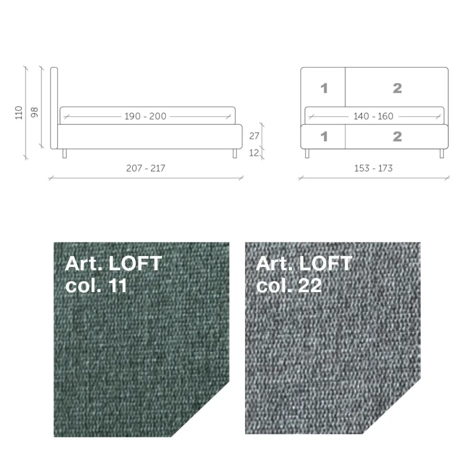 Krevat dopio 160x190 me dekorim asimetrik dyngjyrësh - Jasemini Viadurini