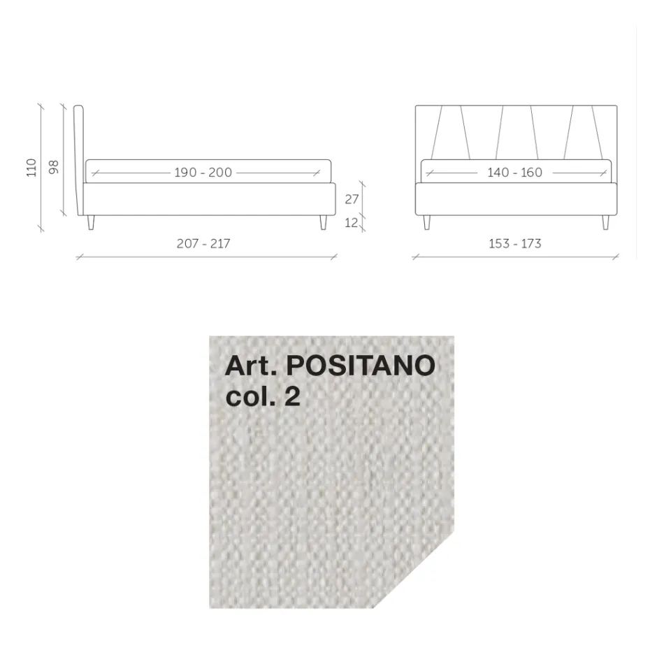 Krevat dopio 160x190 me profile të zhdrejtë me kabllo në kokë - Euforie Viadurini