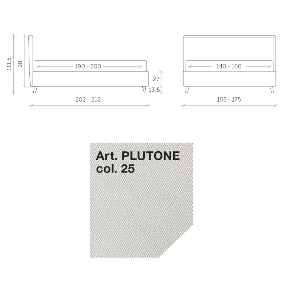 Krevat dopio 160x190 në Pëlhurë me Këmbë Metal Made in Italy - Dreams Viadurini