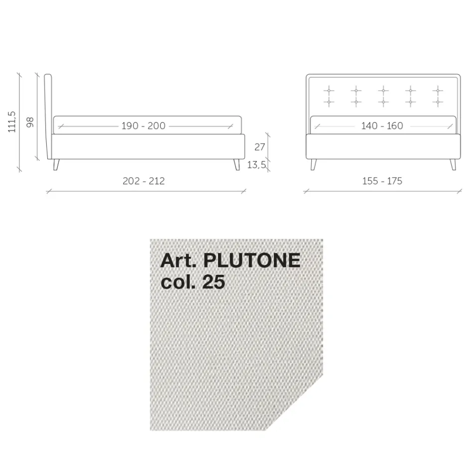 Krevat dopio 160x190 në pëlhurë me kokë krevati me butona Prodhuar në Itali - Dreams Viadurini