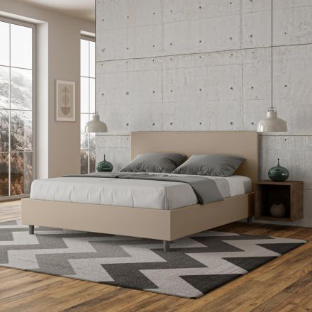 Krevat Dopio 160x200 cm me Kokë të Shtretëruar prej Lëkure Artificiale Prodhuar në Itali - Pallone Viadurini