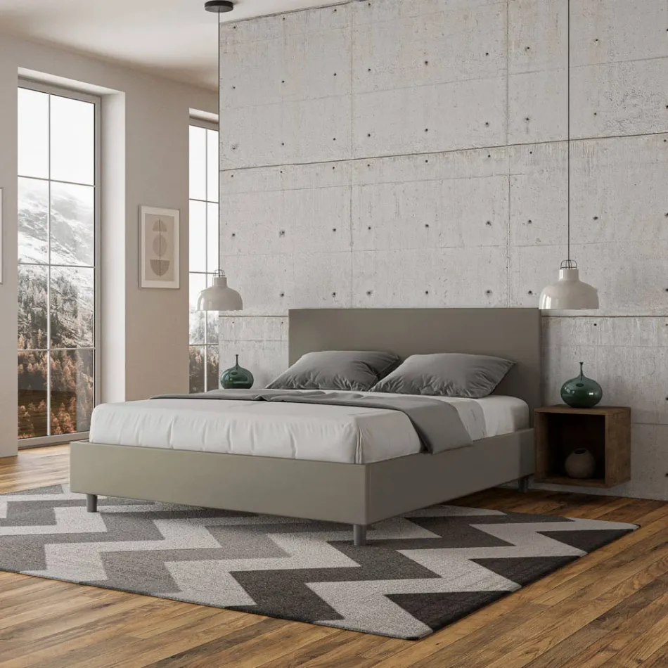 Krevat Dopio 160x200 cm me Kokë të Shtretëruar prej Lëkure Artificiale Prodhuar në Itali - Pallone Viadurini