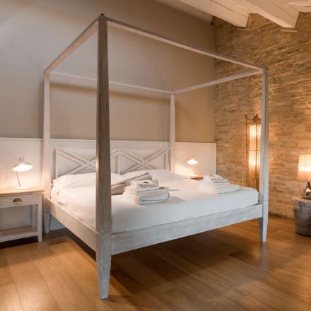 Krevat Dopio 160x200 me Tendë në Dru Tiku të Fortë - Bojëra Akuarel Viadurini