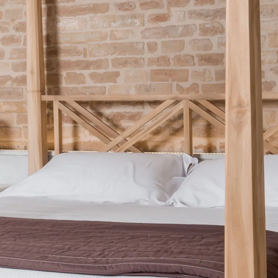 Krevat Dopio 180x200 me Tendë në Dru Tiku të Fortë - Tempera Viadurini